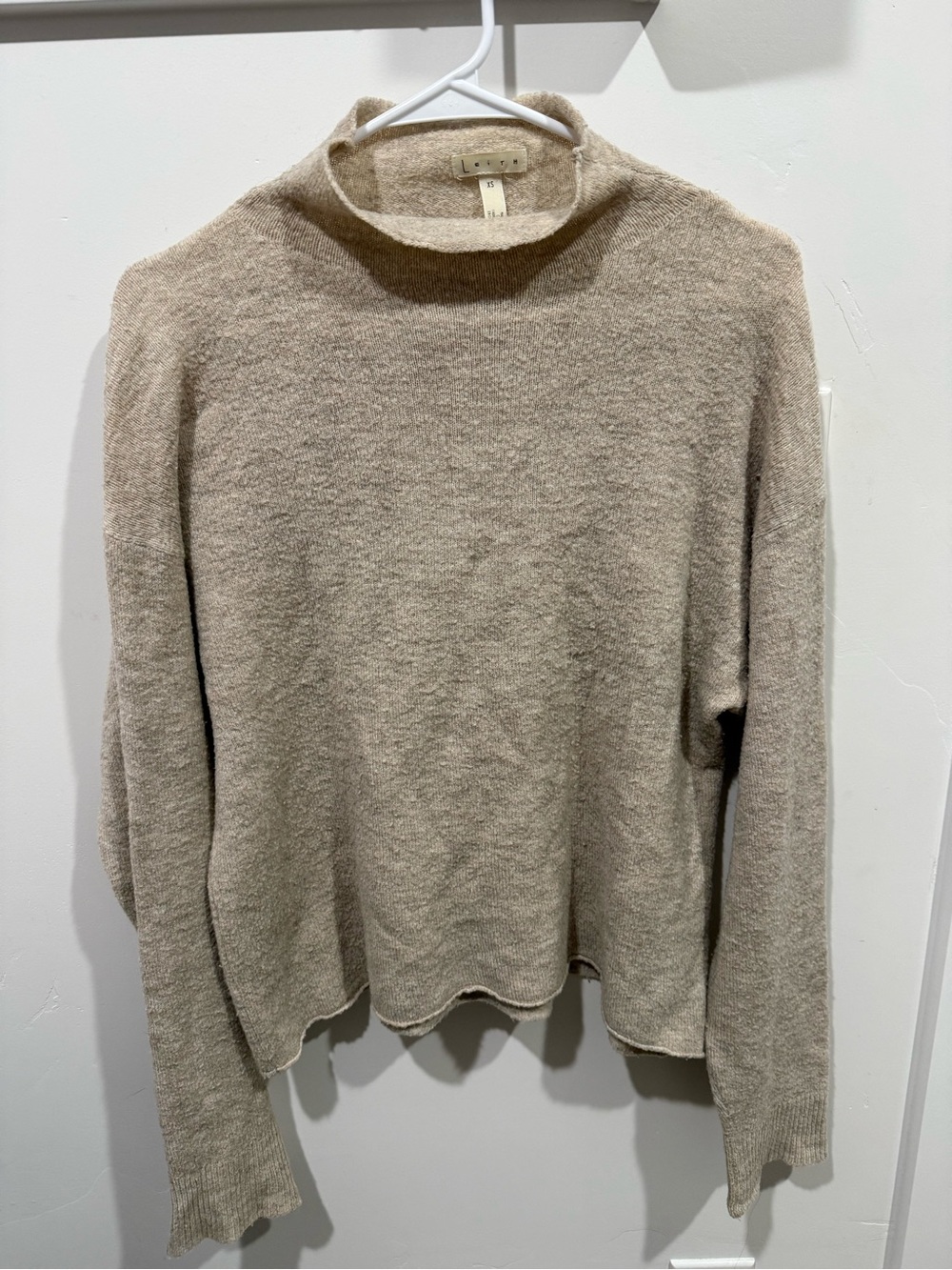 Leith Neutral Mock Neck Sweater in Light Beige